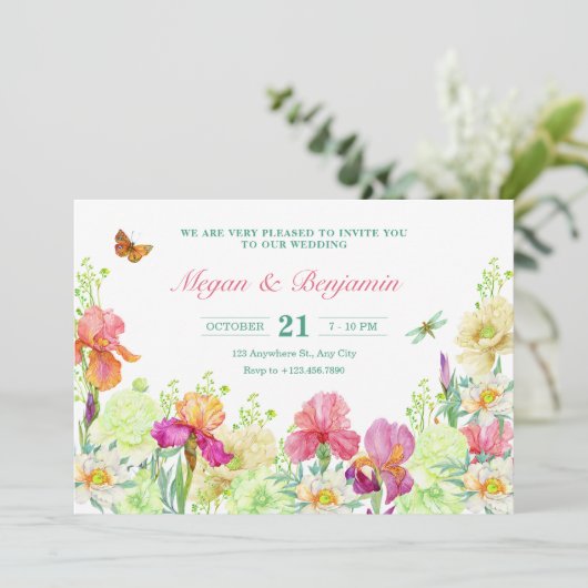 Bloemen bloeien bruiloft kaart (Staand voorkant)