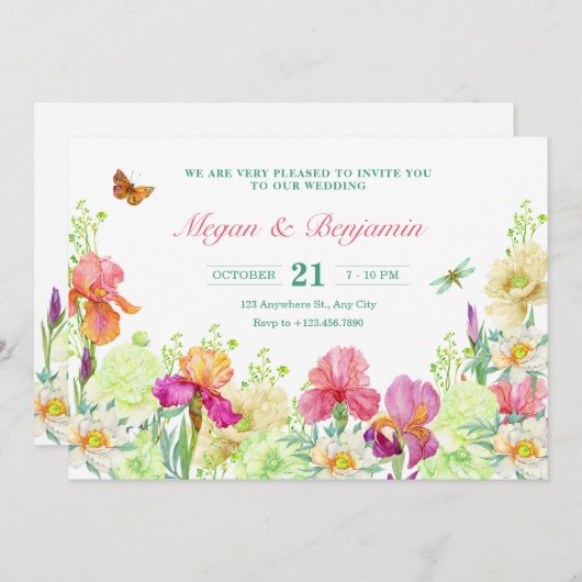 Bloemen bloeien bruiloft kaart (Voorkant / Achterkant)