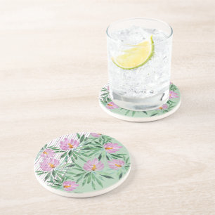 Bloemen Bloeien Paarse Waterverf Chic Strepen Zandsteen Onderzetter