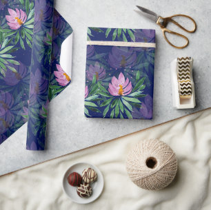 Bloemen Bloeien Paarse Waterverf Kunst Cadeaupapier