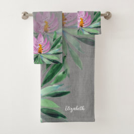 Bloemen Bloeien Sering Roze Aquarel Monogram Bad Handdoek