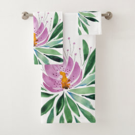 Bloemen Bloeien Violet Lotus Watercolor Kunst Bad Handdoek