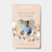 Bloemen Bloeiende Tand Logo Monogram Foto Badge (Front)