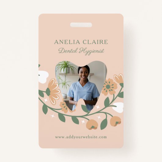 Bloemen Bloeiende Tand Logo Monogram Foto Badge (Voorkant)