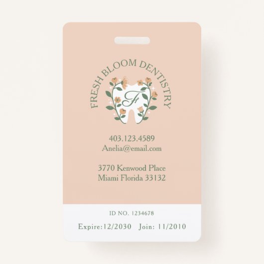 Bloemen Bloeiende Tand Logo Monogram Foto Badge (Achterkant)