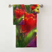 Bloemen Bloem Abstracte Kunst Rood Geel Bad Handdoek (Insitu)