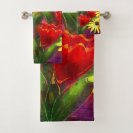 Bloemen Bloem Abstracte Kunst Rood Geel Bad Handdoek