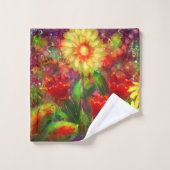 Bloemen Bloem Abstracte Kunst Rood Geel Bad Handdoek (Wasdoekje)
