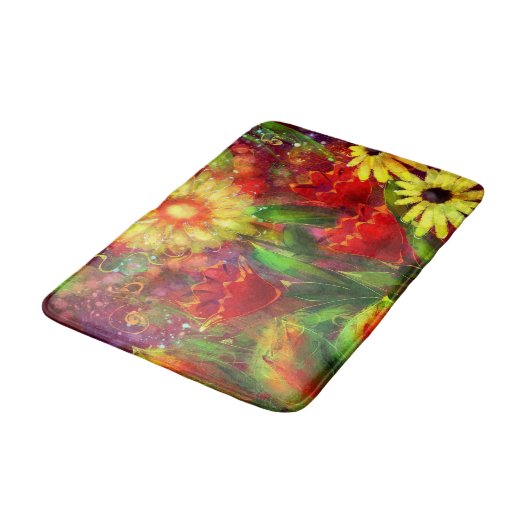 Bloemen Bloem Abstracte Kunst Rood Geel Badmat (Gekanteld)