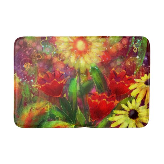 Bloemen Bloem Abstracte Kunst Rood Geel Badmat (Voorkant)