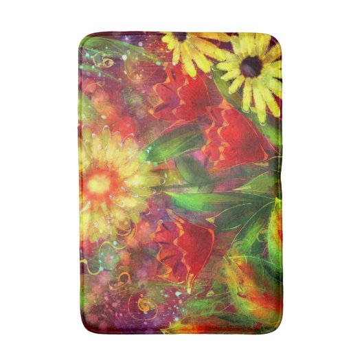 Bloemen Bloem Abstracte Kunst Rood Geel Badmat (Voorkant Verticaal)
