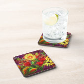 Bloemen Bloem Abstracte Kunst Rood Geel Bier Onderzetter (Rechterzijde)