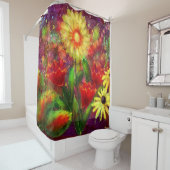 Bloemen Bloem Abstracte Kunst Rood Geel Douchegordijn (In situ)