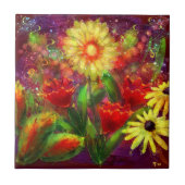 Bloemen Bloem Abstracte Kunst Rood Geel Tegeltje (Voorkant)