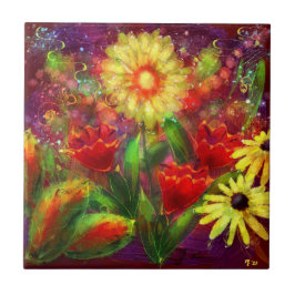 Bloemen Bloem Abstracte Kunst Rood Geel Tegeltje