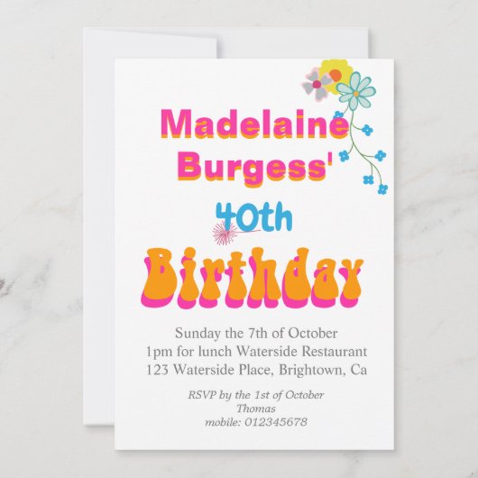 Bloemen Bloem Power Kleurrijke Verjaardag Uitnodig Kaart (Achterkant)