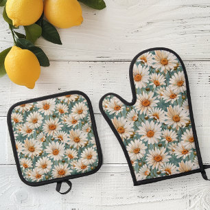 Bloemen Bloemen Daisy patroon Ovenwant & Pannenlap Set