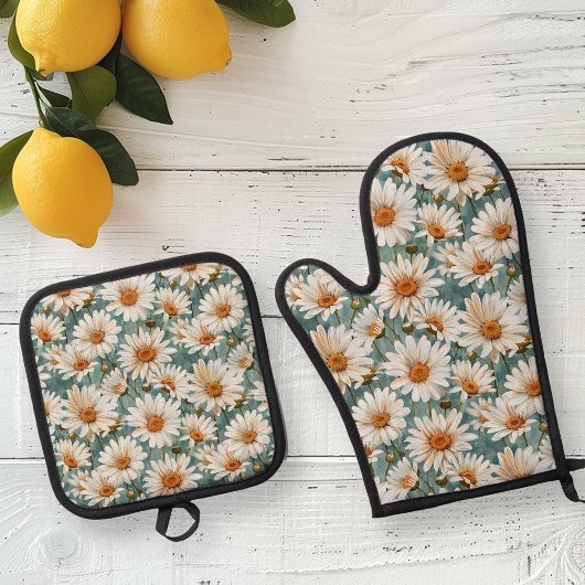 Bloemen Bloemen Daisy patroon Ovenwant & Pannenlap Set