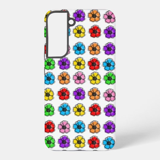 Bloemen Bloemen Doodle Line Art Waterverf Abstract Samsung Galaxy Hoesje (Achterkant)