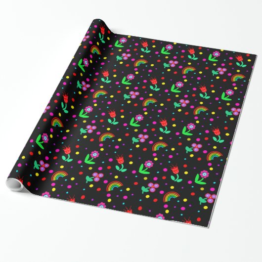Bloemen, bloemen en poka Dots Girl's Cadeaupapier (Uitgerold)