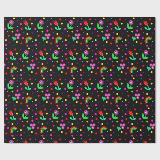 Bloemen, bloemen en poka Dots Girl's Cadeaupapier (Vlak)