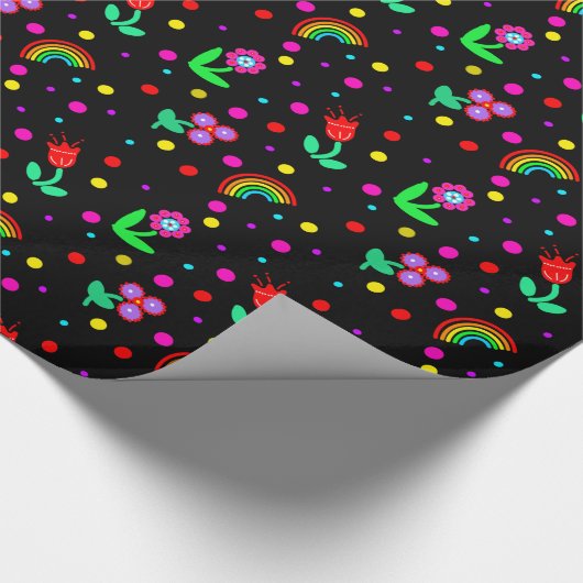 Bloemen, bloemen en poka Dots Girl's Cadeaupapier (Hoek)