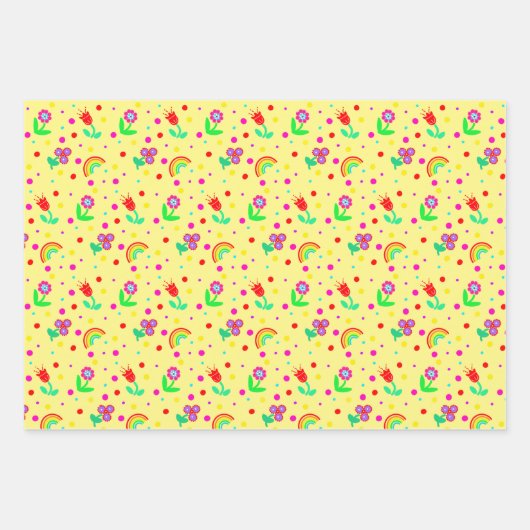 Bloemen, bloemen en Polka Dots Girl's Tissue Pa Inpakpapier Vel (Voorkant 3)
