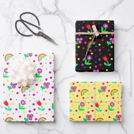 Bloemen, bloemen en Polka Dots Girl's Tissue Pa Inpakpapier Vel (Voorkant)
