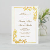 Bloemen Bloemen Grens Wit Islamitisch Trouwgoud Folie Uitnodiging (Staand Voorkant)