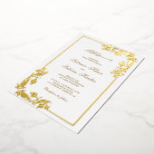 Bloemen Bloemen Grens Wit Islamitisch Trouwgoud Folie Uitnodiging (Gedraaid)
