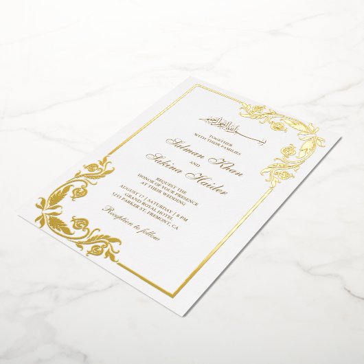 Bloemen Bloemen Grens Wit Islamitisch Trouwgoud Folie Uitnodiging