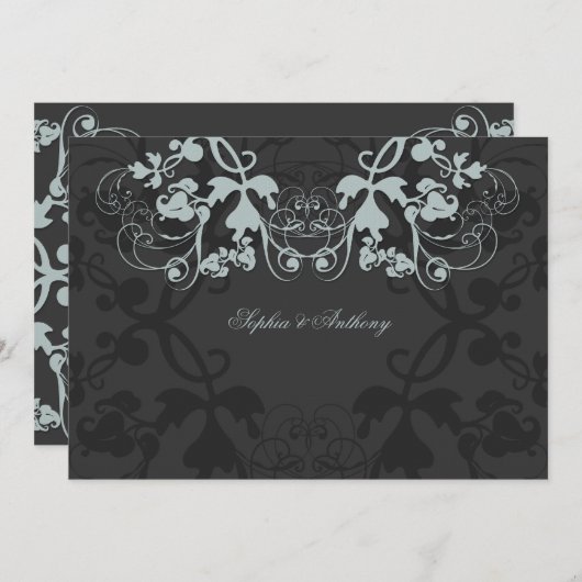  Bloemen Bloemen Grijs Bruiloft Uitnodiging (Voorkant / Achterkant)