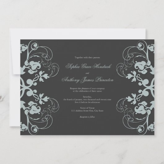  Bloemen Bloemen Grijs Bruiloft Uitnodiging (Achterkant)