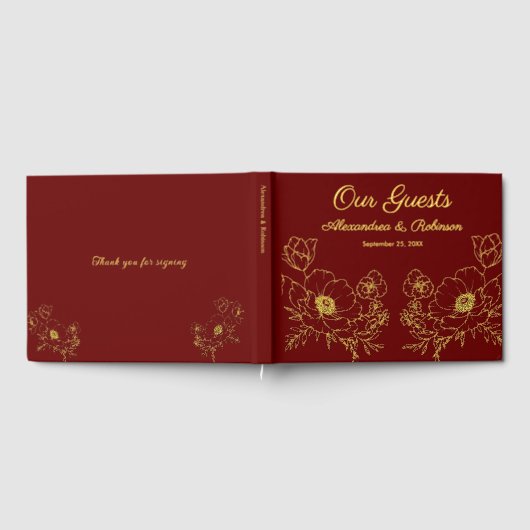 Bloemen Bloemen Huwelijk Jubileum Gold Red Gastenboek (Volledig)