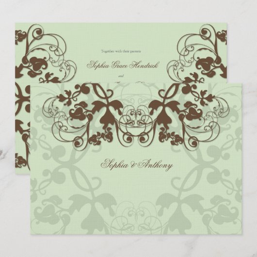 Bloemen Bloemen Mint Koffie Bruiloft Uitnodigen Kaart (Voorkant / Achterkant)