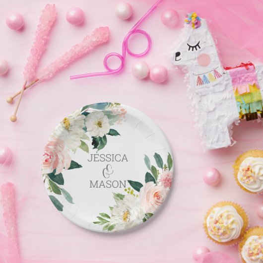 Bloemen Bloemen Monogram Vrijgezellenfeest Papier  Papieren Bordje (Feest)