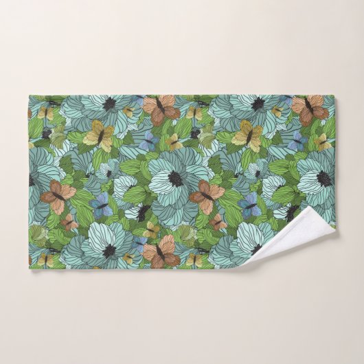 Bloemen bloemen Vloeiboetsvlinders Grijze schaduw Bad Handdoek (Handdoek)