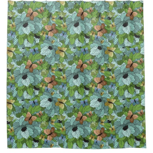 Bloemen bloemen Vloeiboetsvlinders Grijze schaduw Douchegordijn (Voorkant)