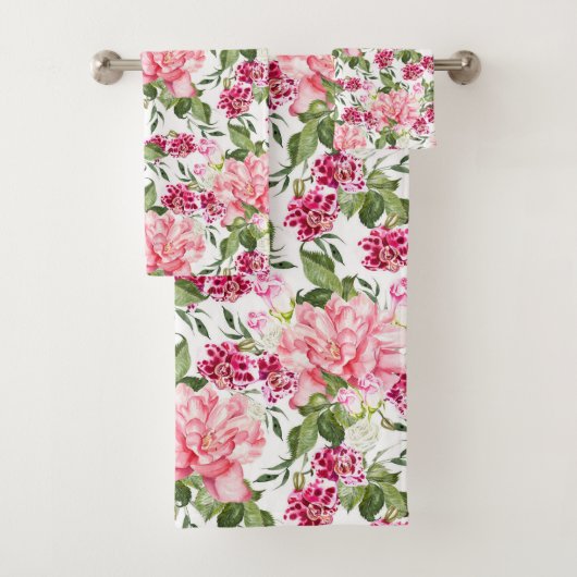 Bloemen Bloemen Waterverf Rozen Pioenrochideeën Bad Handdoek (Insitu)