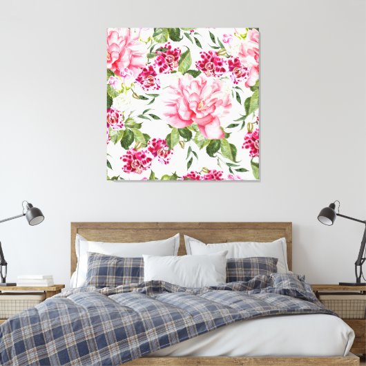 Bloemen Bloemen Waterverf Rozen Pioenrochideeën Canvas Afdruk (Insitu (Slaapkamer))