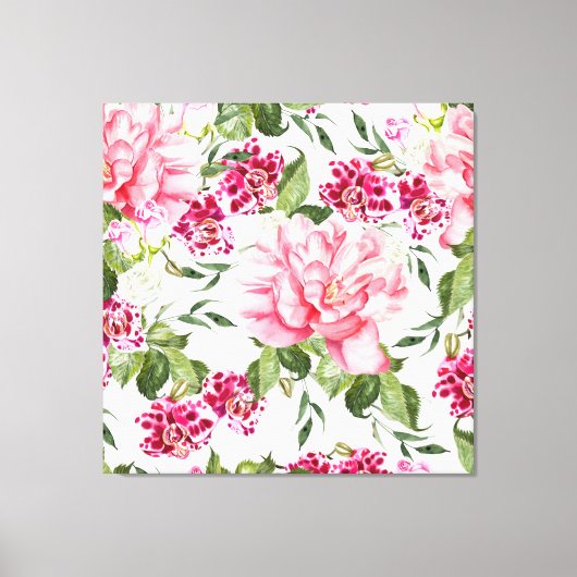 Bloemen Bloemen Waterverf Rozen Pioenrochideeën Canvas Afdruk (Voorkant)