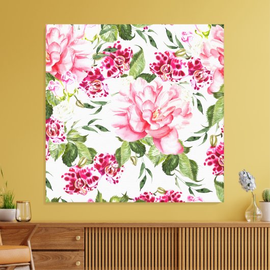 Bloemen Bloemen Waterverf Rozen Pioenrochideeën Canvas Afdruk (Insitu (Woonkamer))
