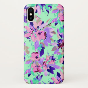 Bloemen bloemmotief paarse roze waterverf blauwgro Case-Mate iPhone case