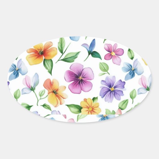 Bloemen Bloempatroon Sublimatie-95652 Ovale Sticker (Voorkant)