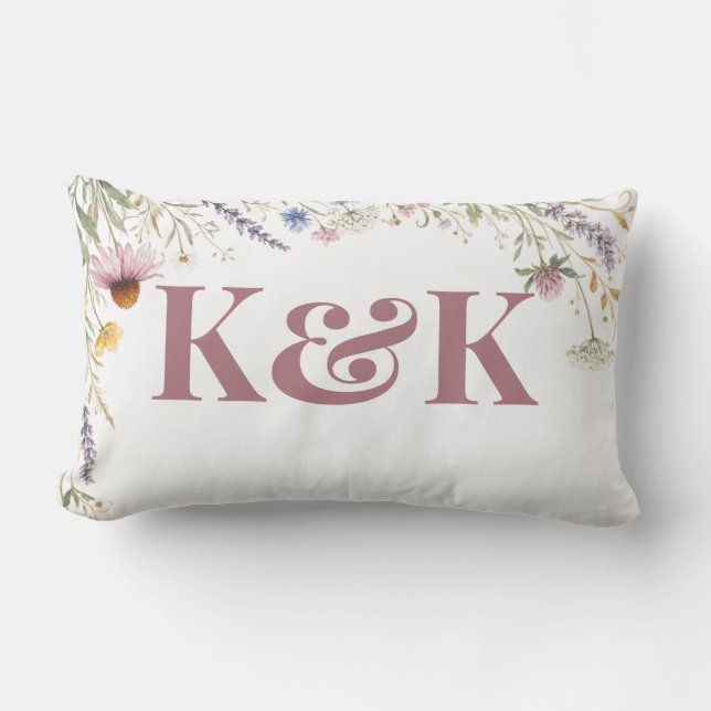 Bloemen Bloemrijk Botanisch Monogram Bewerkbaar Buitenkussen (Voorkant)