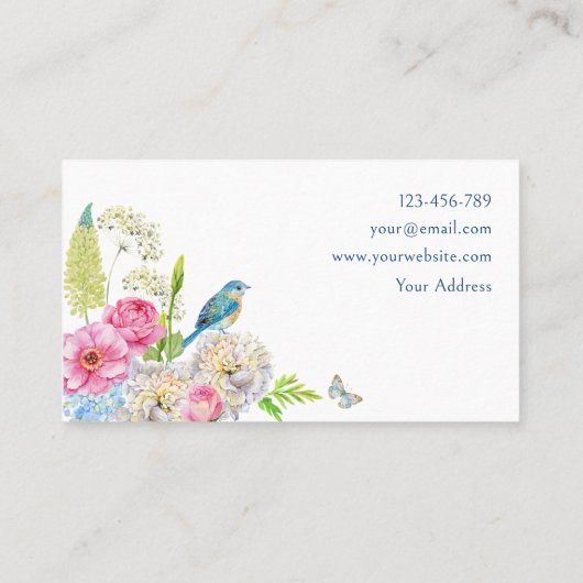Bloemen Bloom blauw groen roze lente Visitekaartje (Achterkant)