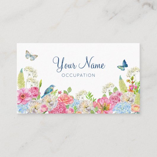 Bloemen Bloom blauw groen roze lente Visitekaartje (Voorkant)