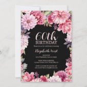 Bloemen Bloom Blush Zwart 60ste verjaardag Kaart (Voorkant)