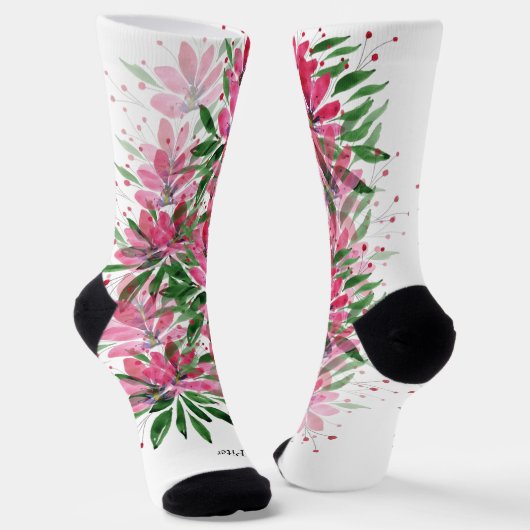 Bloemen Bloom Boho Waterverf monogram Sokken (Gebogen)