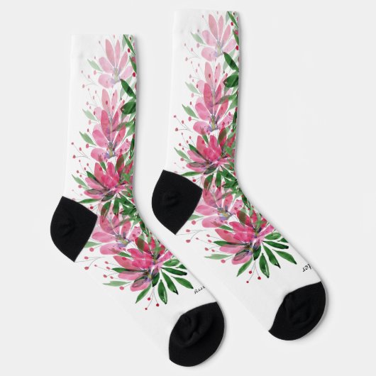 Bloemen Bloom Boho Waterverf monogram Sokken (Rechts)